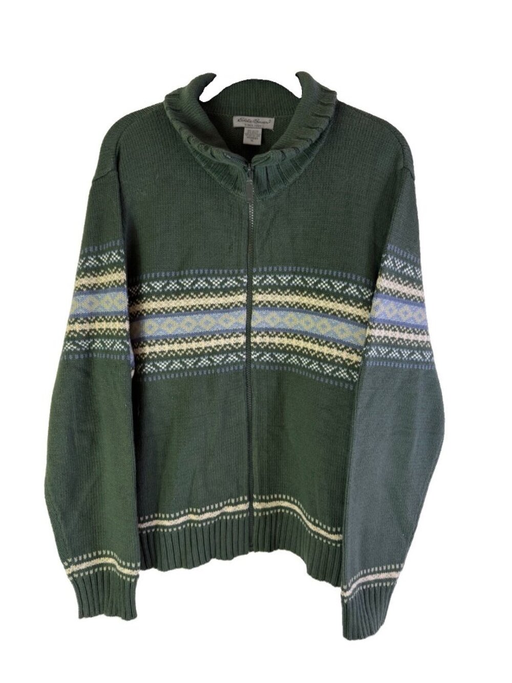 Vintage 90s Eddie Bauer Cardigan Sweater Fair Isle Knit Zip Grunge